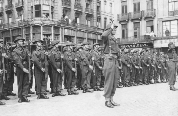 Pioneers on parade at a ceremony to mark the liberation of Ostend in September 1944