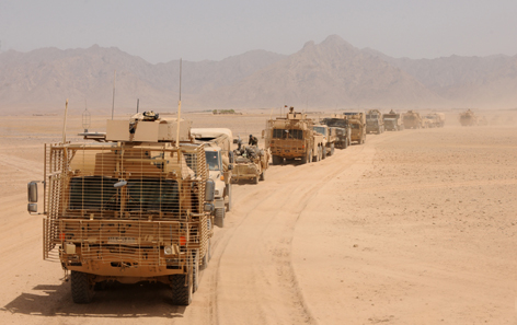 Royal Logistic Corps (RLC) vehicles on a Combat Logistic Patrol in Afghanistan on Operation HERRICK