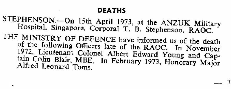 BS008g1.jpg - Timothy Bernard Stephenson *16 April 1945 - † 15 April 1973 Obituary-Notice extracted from RAOC Gazette Entry 197306-007  Any details, memories or photographs that you may have would be most welcome.