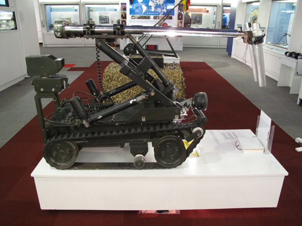 An Explosive Ordnance Disposal (EOD) ‘Wheelbarrow’ on display in The RLC Museum Gallery