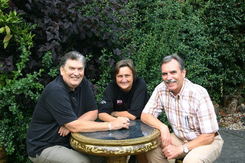 2010-08-15_01.JPG - David S. BROWN *28 July 1945 - †February 2012  Dave, his wife Theresa and George Tether. The photo was taken on George's visit to Dave after the 2010 Reunion Dinner, which Dave was unable to attend due to his ill health at that time.   I remember Dave as a very gentle giant and a most pleasant person to be with. He had a big heart for everyone and it's a pity that it was his heart that let him down in the end. He loved his family (Theresa and son Graham) and Mum was always around too. He spent many hours pottering in his garden and he showed me around it on my visit, telling me of all his plans for the future. Like so many that die young, these plans were never to be realised. I will miss those Skype-calls to you Dave, but you will be in my memory for ever and I'll look you up, when St.Peter calls. George Tether, August 2012  Any details, memories or photographs that you may have would be most welcome.