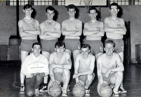 BD005p3.jpg - George William Down Forward Stores Depot Munster Germany Basketball Team.. George holding the score sheet. 1963.  Any details, memories or photographs that you may have would be most welcome.
