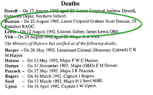 BD008g3.jpg - Graham Scott Duncan Excerpt of RAOC Gazette Entry 199210-247  Any details, memories or photographs that you may have would be most welcome.