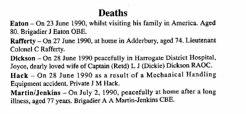 BH001gzt.jpg - Jason "Jack" Hack Details extracted from The RAOC Corps Gazette - Issue Gazette Entries 199009 page 113  Any details, memories or photographs that you may have would be most welcome.