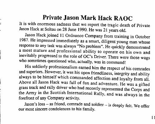BH001gzt2.jpg - Jason "Jack" Hack Details extracted from The RAOC Corps Gazette - Issue Gazette Entries 199009 page 114  Any details, memories or photographs that you may have would be most welcome.