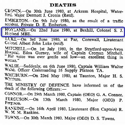 BH018g2.jpg - Stanley Joseph "Joe" Hoyland MBE * 16 July 1909 - † 22 June 1980 Obituary-Notice extracted from RAOC Gazette Entry 198008-072  Any details, memories or photographs that you may have would be most welcome.