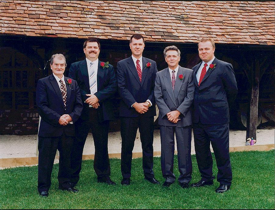 BI001p5.jpg - Mrs. Barbara Izzard, Bob's Mother sent us these wedding photos and wrote: Family wedding group Jim ( the groom ) Bob's eldest brotherwho used to be in the R.A.F. has now rejoined the Territorials. Bob is the one with the moustache. Any details, memories or photographs that you may have would be most welcome.