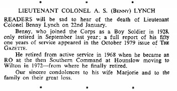 BL006g1.jpg - Arthur Stanley “Benny” Lynch * 15 May 1913 - † 22 January 1980 RAOC Boy Soldier Intake of 1928 Lt Col Lynch passed away on 22 January 1980 Obituary extracted from RAOC Gazette Entry 198003-306  Any details, memories or photographs that you may have would be most welcome. 