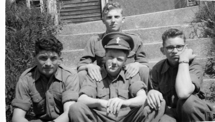 58600156.jpg - Wilfred B. Laywood (REME) * 14th July 1942 - †29th. August 1998  Wilfred front-centre, enjoying a fag From the 1958-60 Album (58600156) of our photo-gallery.  Any details, memories or photographs that you may have would be most welcome.