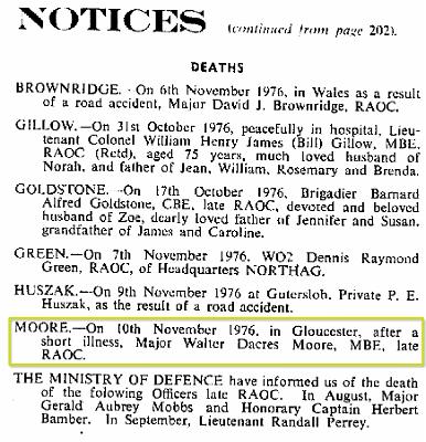 BM013g1.jpg - Walter Dacres Moore MBE * 1910 - †10th November 1976 Obituary-Notice extracted from RAOC Gazette Entry 197612-204  Any details, memories or photographs that you may have would be most welcome.