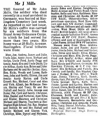 BM016_9.jpg - John Leslie MILLS * 2 November 1961 - †11 March 1981 Extracted from a local Newspaper.   Any details, memories or photographs that you may have would be most welcome.