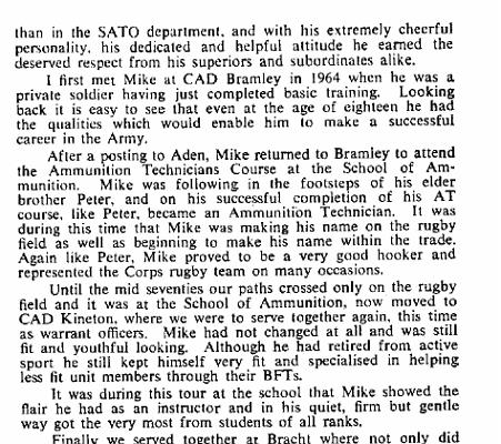 BO002g4.jpg - WO II Michael O'Neil * 26 June 1946 - † 31 May 1981 Obituary by Major I. Marshall, SATO 3 BAD, extracted from RAOC Gazette Entry198108-083 Page 3 of 4  Any details, memories or photographs that you may have would be most welcome.