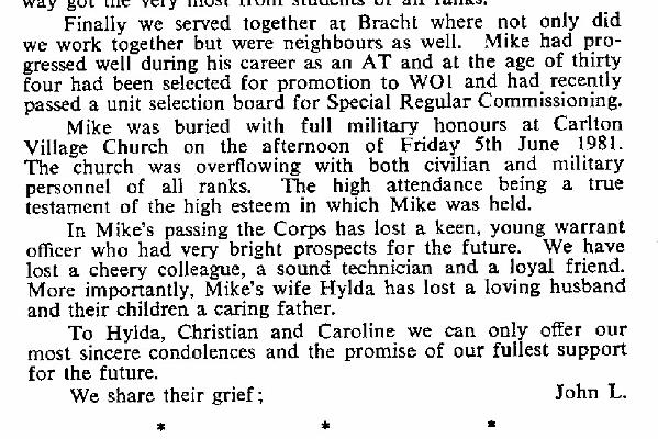 BO002g5.jpg - WO II Michael O'Neil * 26 June 1946 - † 31 May 1981 Obituary by Major I. Marshall, SATO 3 BAD, extracted from RAOC Gazette Entry198108-083 Page 4 of 4  Any details, memories or photographs that you may have would be most welcome.