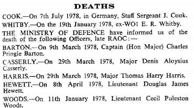 BW012g2.jpg - Ernest Raymond Whitby * 20 July 1928 - † 19 January 1978 Obituary-Notice extracted from RAOC Gazette Entry 197808-067  Any details, memories or photographs that you may have would be most welcome.