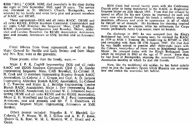 PC002g2.jpg - William “Bill” L Cook * 1886 - † 29 September 1965 Excerpt of RAOC Gazette Entry 196512-259  Any details, memories or photographs that you may have would be most welcome.