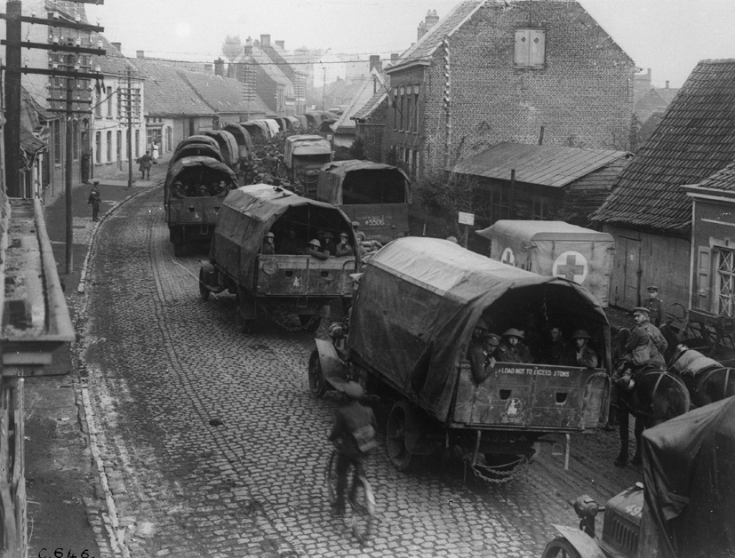 A Column of Army Service Corps (ASC) lorries on the Western Front during the First World War